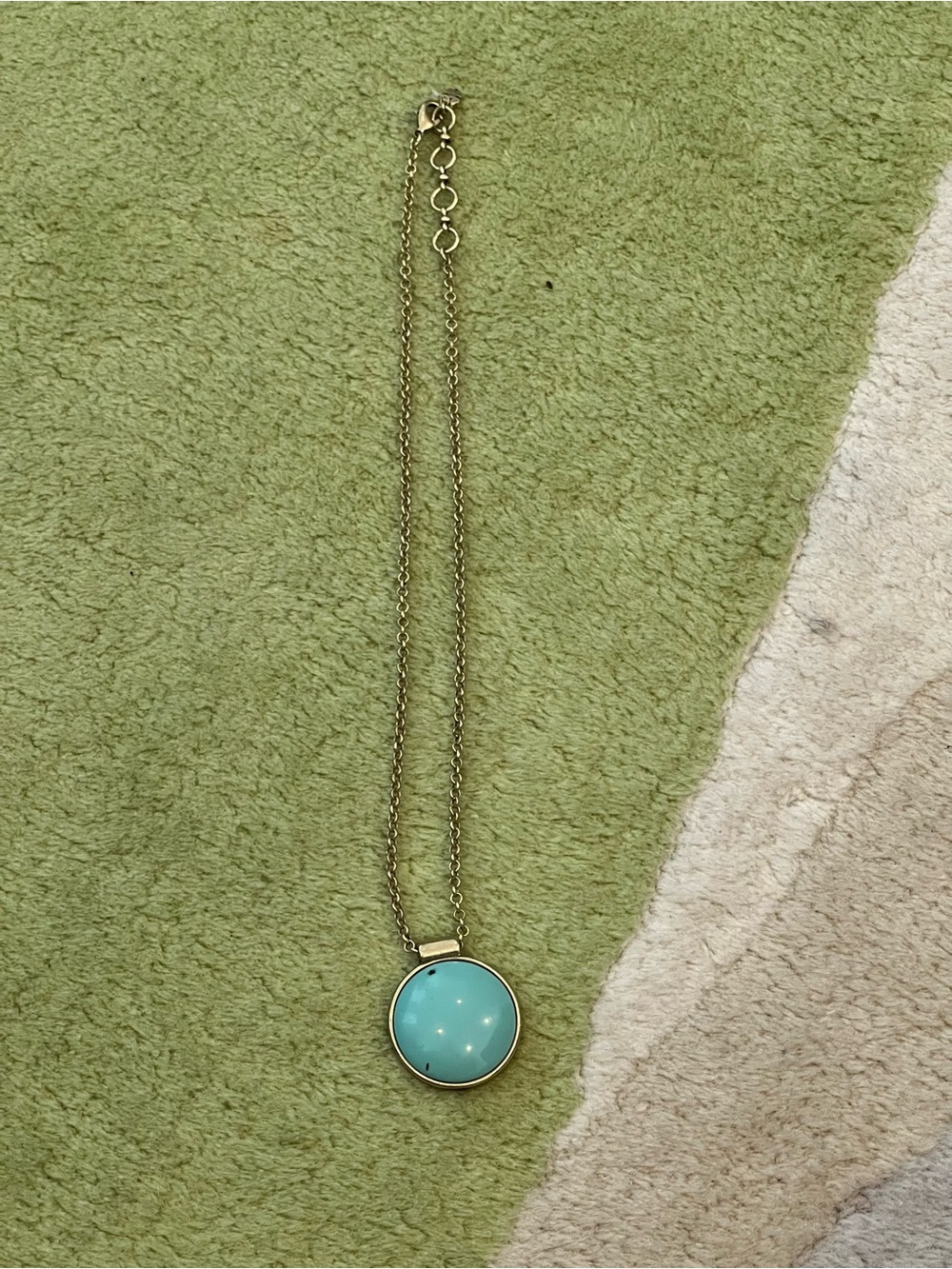 Lucky Brand Y2K Turquoise Green Stone Pendant Gold Tone Boho Round Lobster Clasp